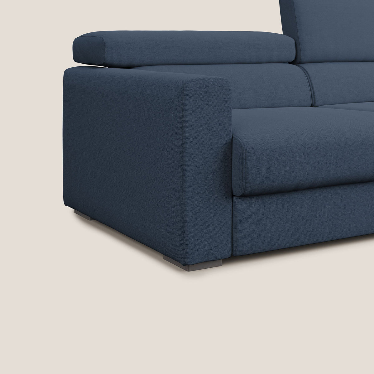 Dylan divano allungabile con pouf estraibile poggiapiedi in tessuto fiammato simil cotone impermeabile T19 blu - divitt.sbs