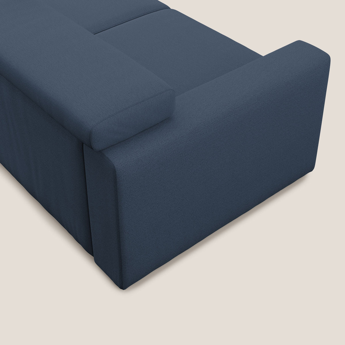 Dylan divano allungabile con pouf estraibile poggiapiedi in tessuto fiammato simil cotone impermeabile T19 blu - divitt.sbs
