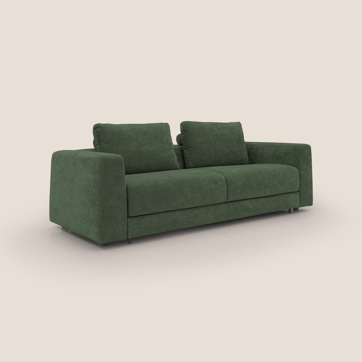 Freia Divano letto minimal materasso h15 cm con morbidi schienali in tessuto impermeabile T14 verde - divitt.sbs