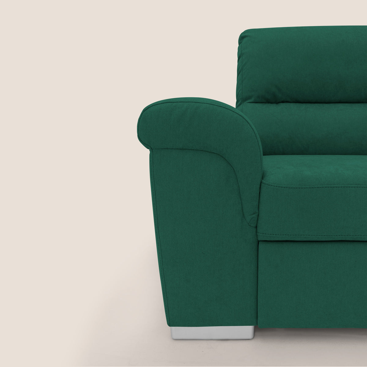 Minerva divano angolare con estraibile a cassettone e pouf contenitore in tessuto morbido impermeabile T02 verde - divitt.sbs