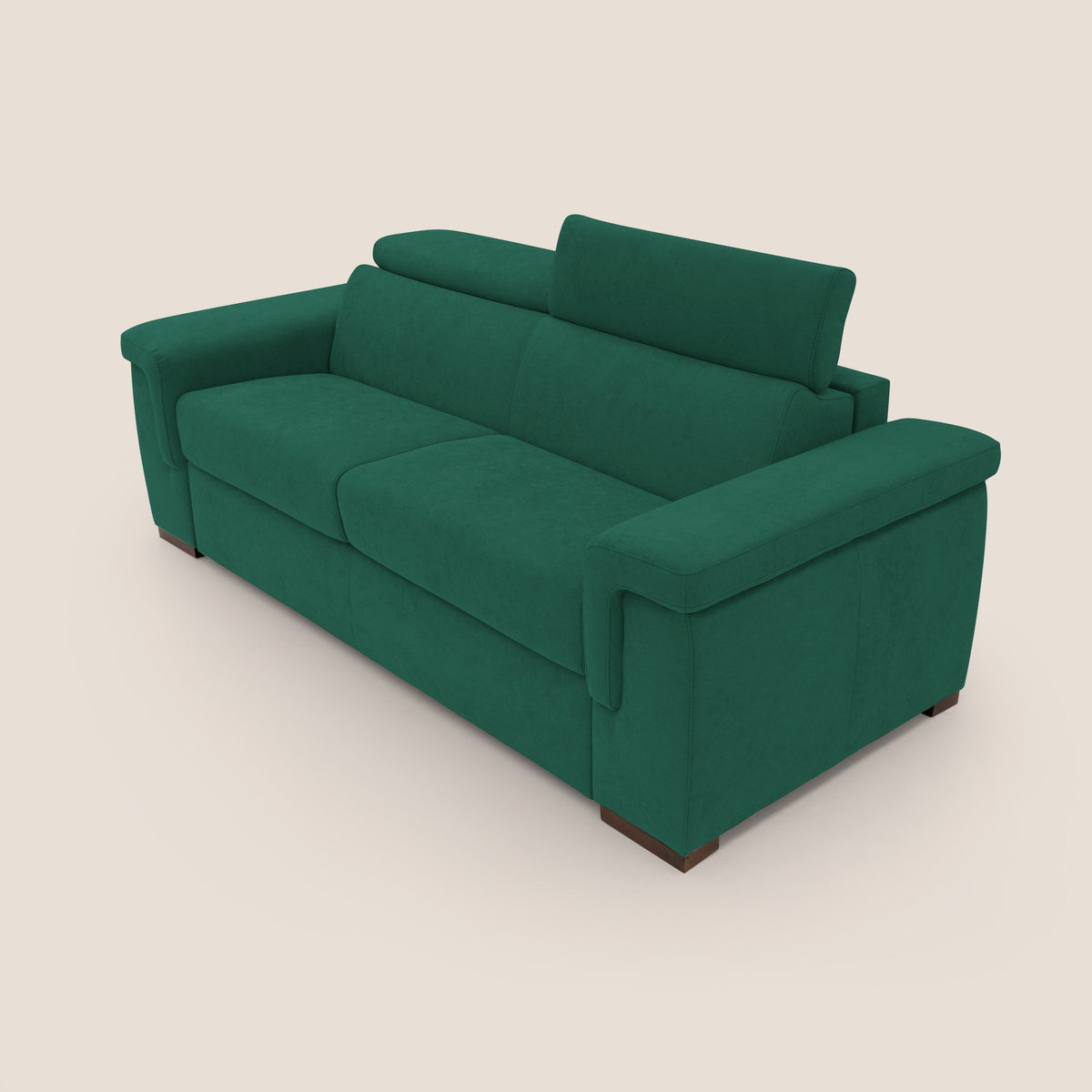 Giunone divano letto con materasso alto 18 cm e poggiatesta reclinabili in tessuto impermeabile T02 verde - divitt.sbs