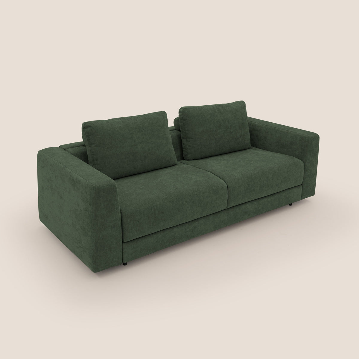 Freia Divano letto minimal materasso h15 cm con morbidi schienali in tessuto impermeabile T14 verde - divitt.sbs