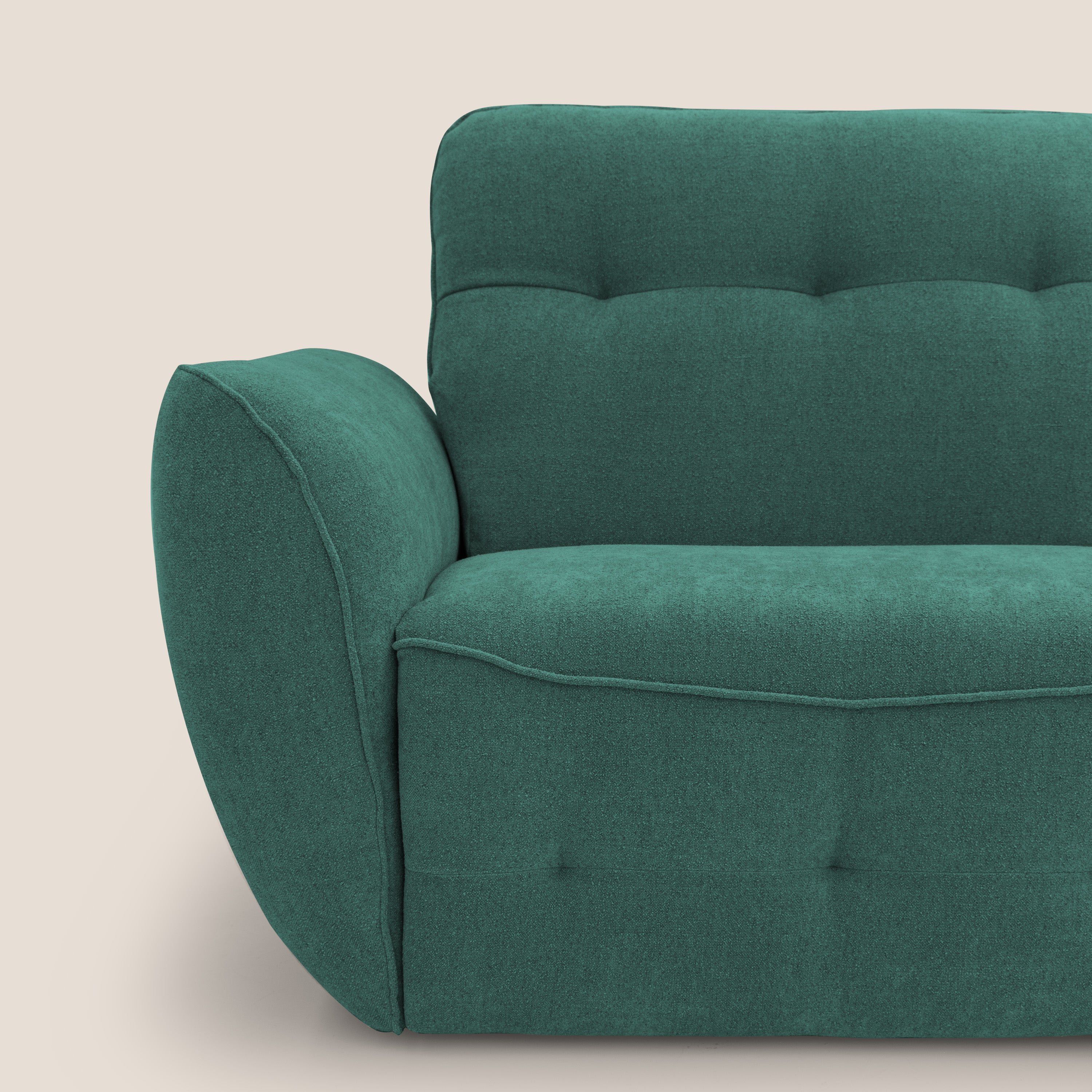 Cerbero divano angolare con pouf mobile in morbido bouclé impermeabile T07 verde - divitt.sbs