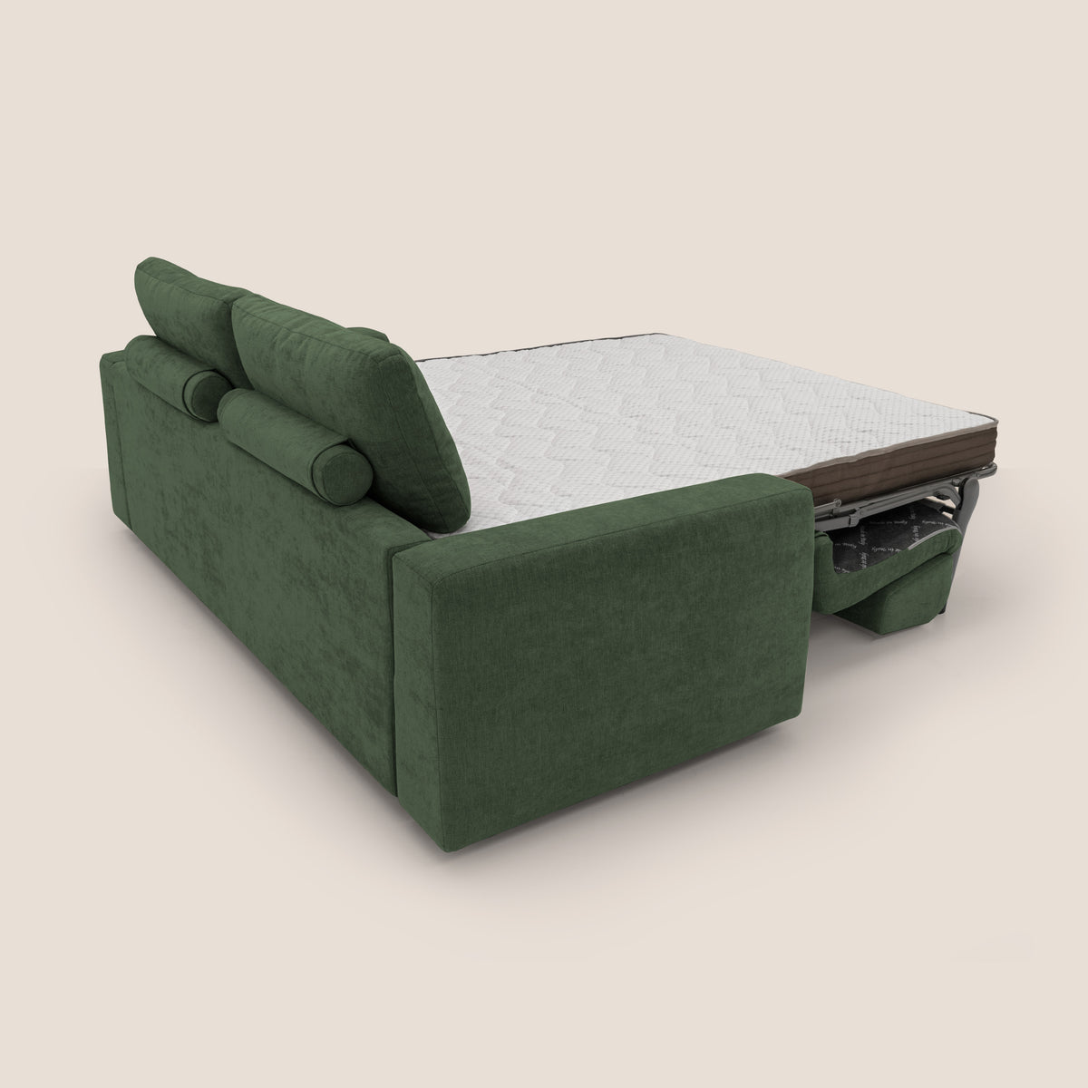 Freia Divano letto minimal materasso h15 cm con morbidi schienali in tessuto impermeabile T14 verde - divitt.sbs