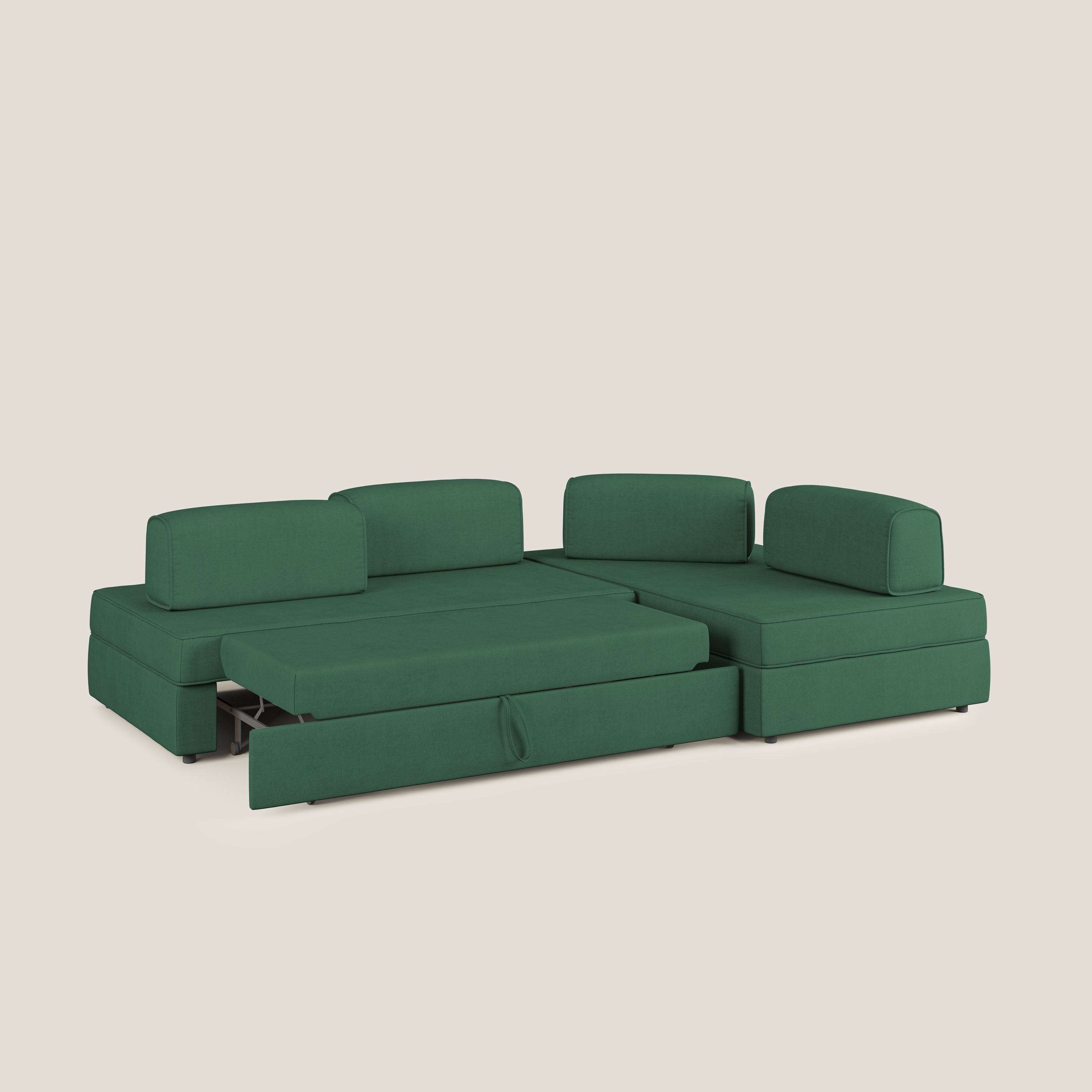 Liberty divano angolare con pouf estraibile e schienali movibili in tessuto morbido impermeabile T02 verde - divitt.sbs
