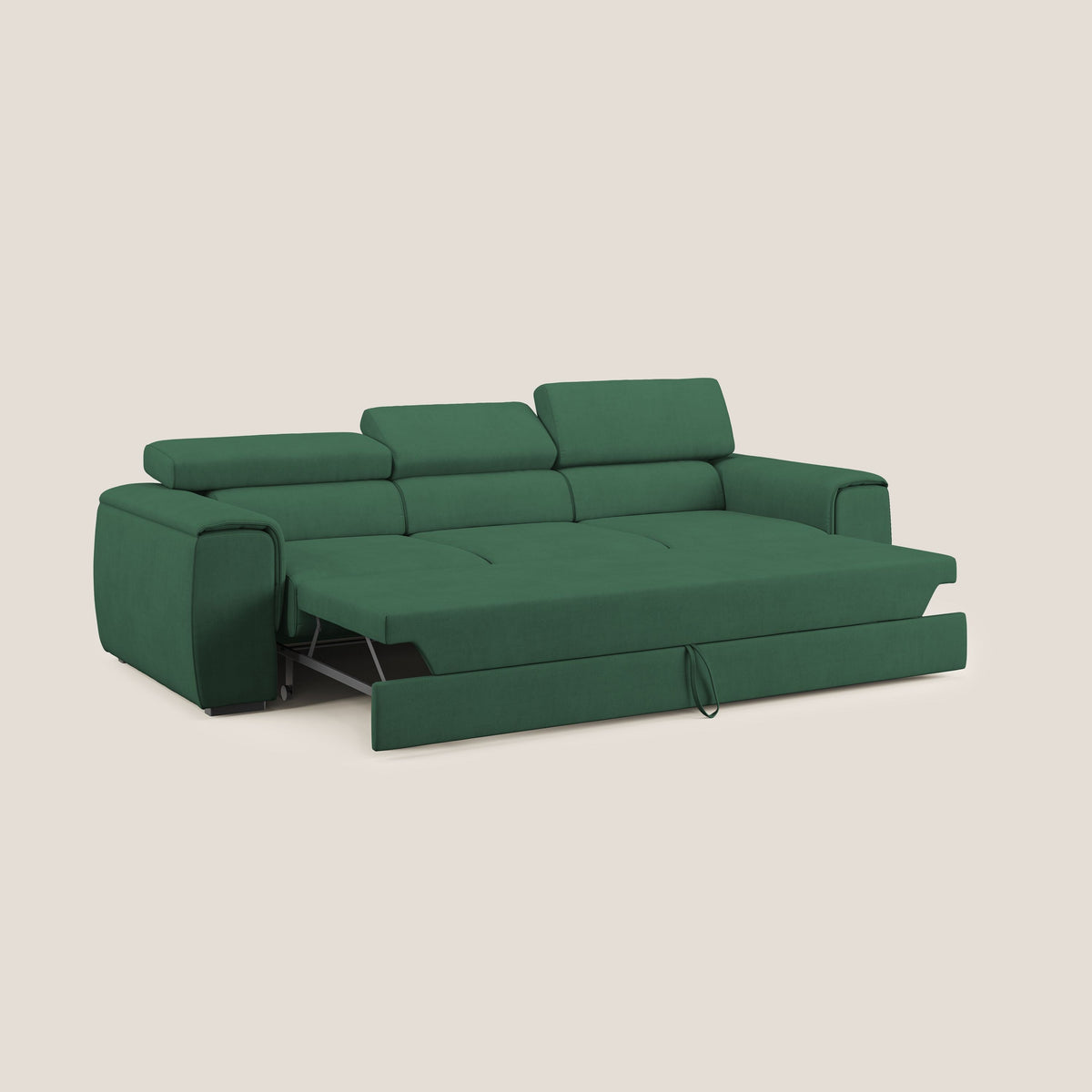 Zeno Divano con pouf estraibile poggiapiedi a 3 sedute in tessuto morbido impermeabile T02 verde - divitt.sbs
