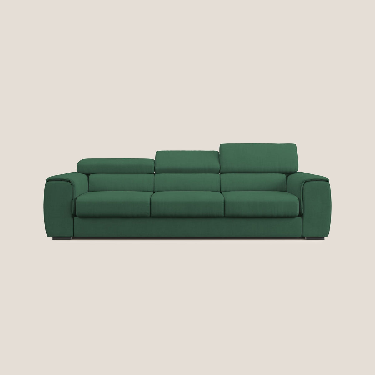 Zeno Divano con pouf estraibile poggiapiedi a 3 sedute in tessuto morbido impermeabile T02 verde - divitt.sbs