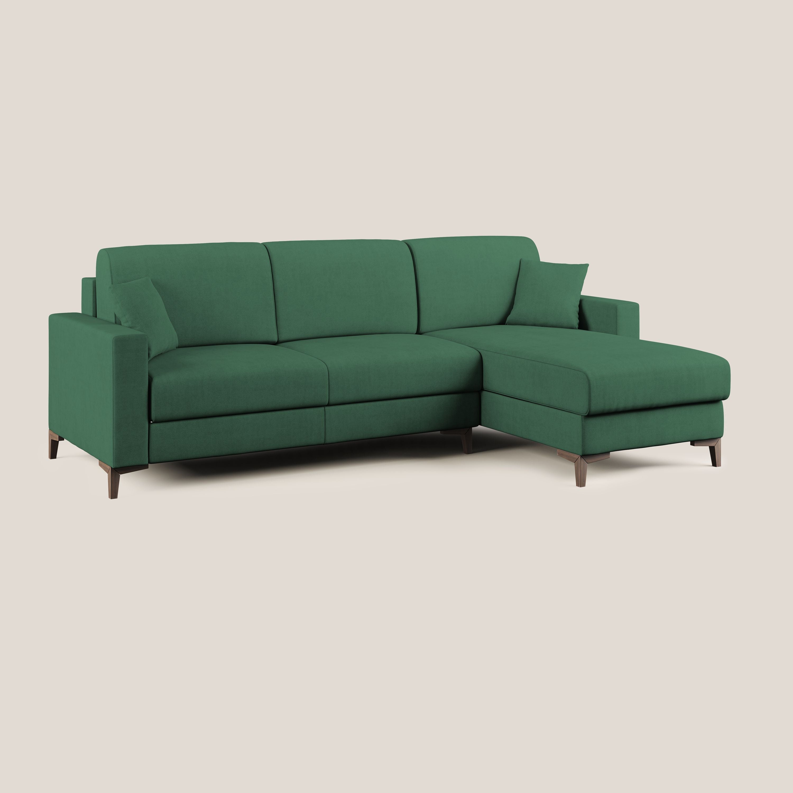 Kafka divano letto angolare in morbido tessuto impermeabile T02 verde - divitt.sbs