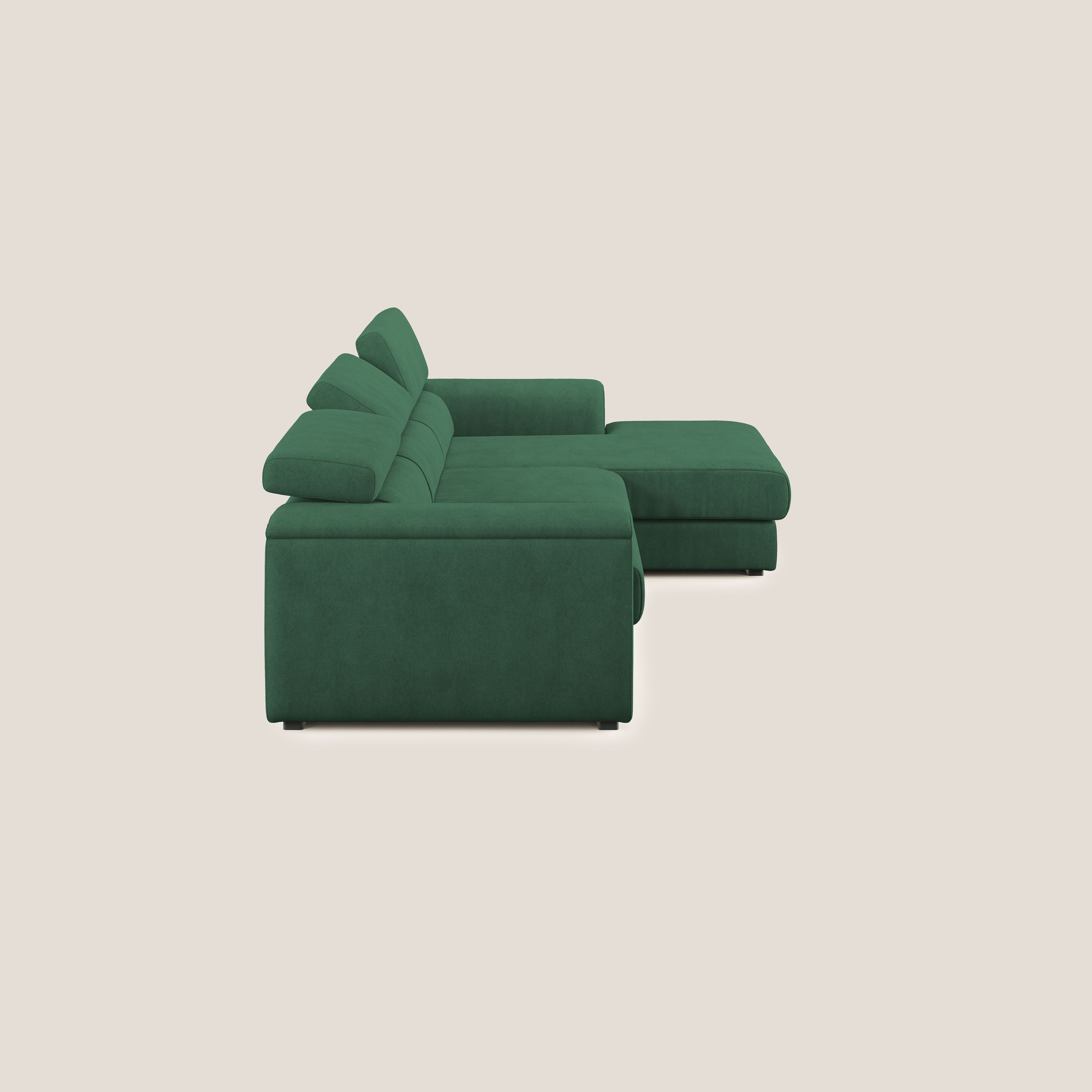 Zeno Divano angolare con pouf estraibile poggiapiedi in tessuto morbido impermeabile T02 verde - divitt.sbs