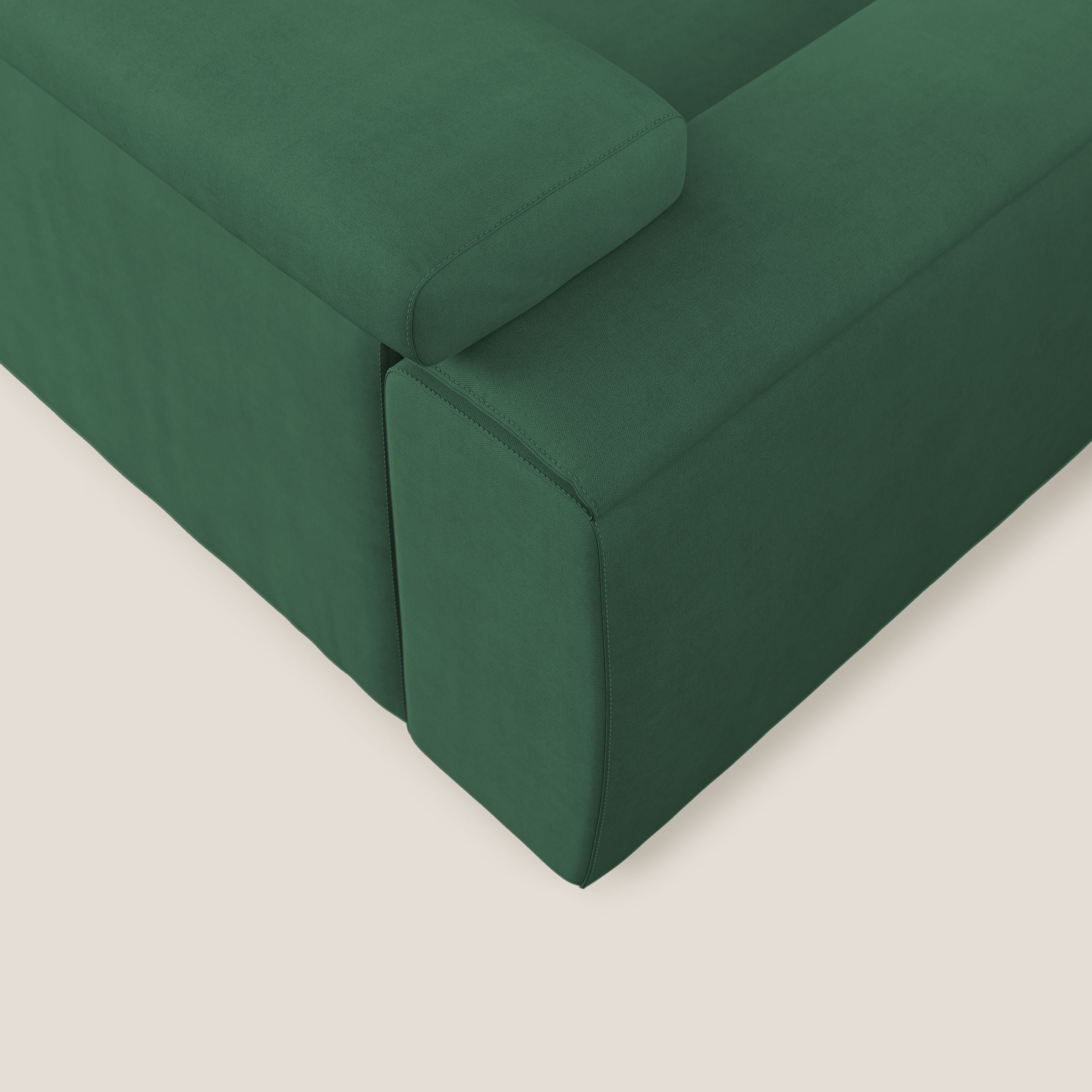 Zeno Divano angolare con pouf estraibile poggiapiedi in tessuto morbido impermeabile T02 verde - divitt.sbs