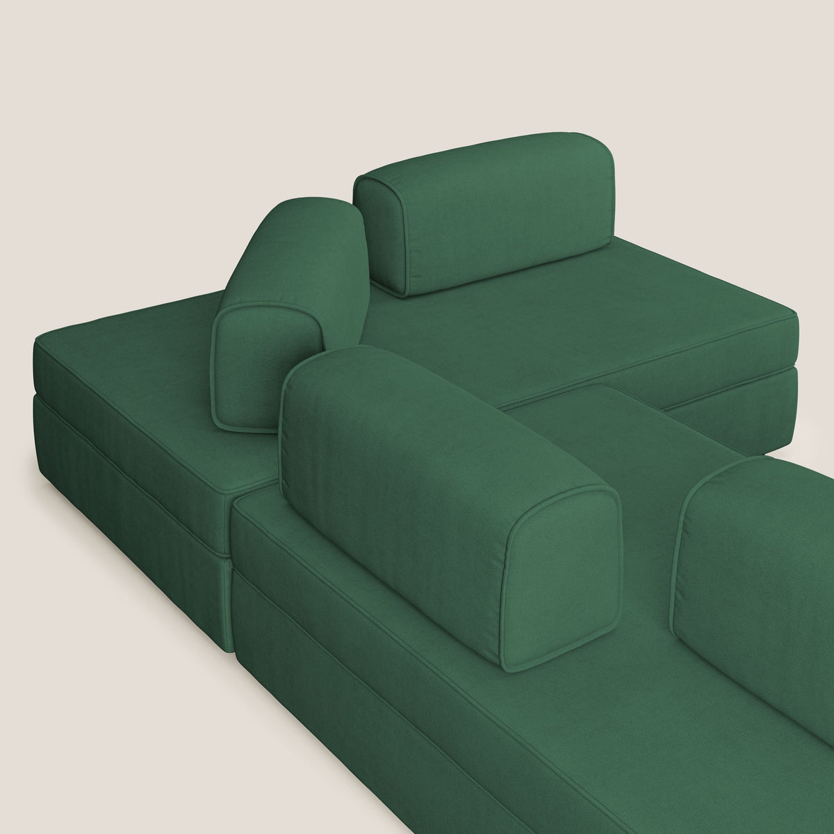 Liberty divano angolare con pouf estraibile e schienali movibili in tessuto morbido impermeabile T02 verde - divitt.sbs