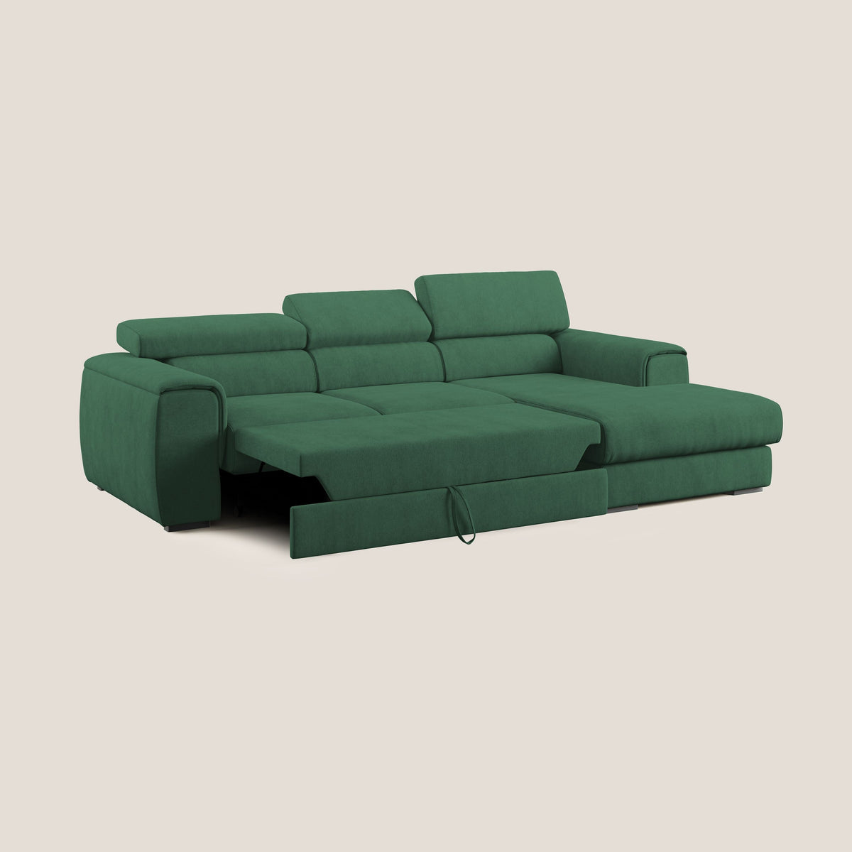 Zeno Divano angolare con pouf estraibile poggiapiedi in tessuto morbido impermeabile T02 verde - divitt.sbs
