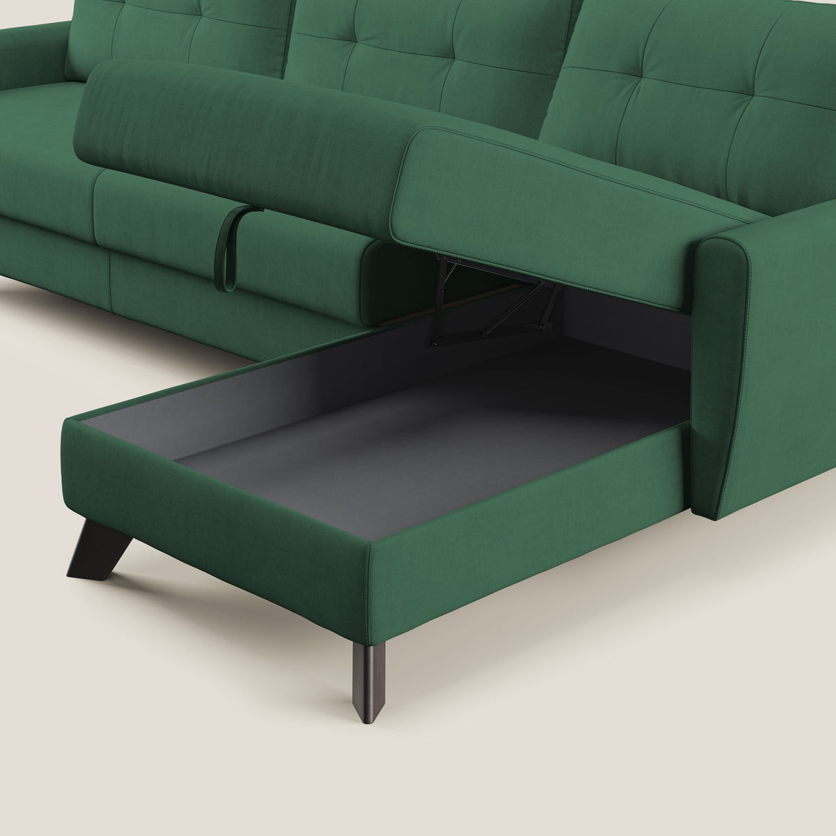 Callisto Divano letto angolare con penisola in tessuto morbido impermeabile T02 verde - divitt.sbs