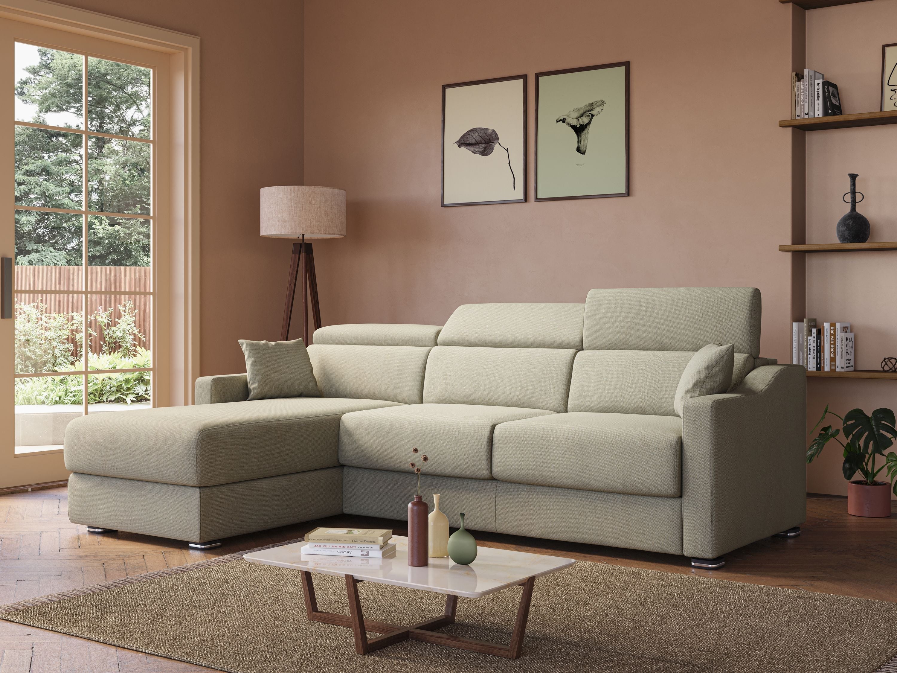 Amber divano letto angolare in tessuto smacchiabile T05 panna - divitt.sbs