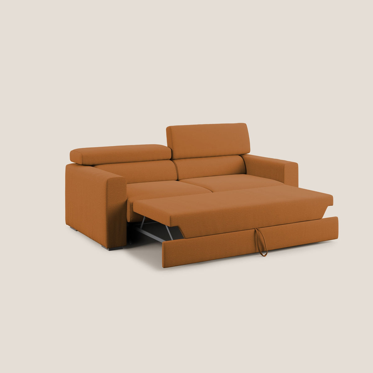 Dylan divano allungabile con pouf estraibile poggiapiedi in tessuto fiammato simil cotone impermeabile T19 arancio - divitt.sbs