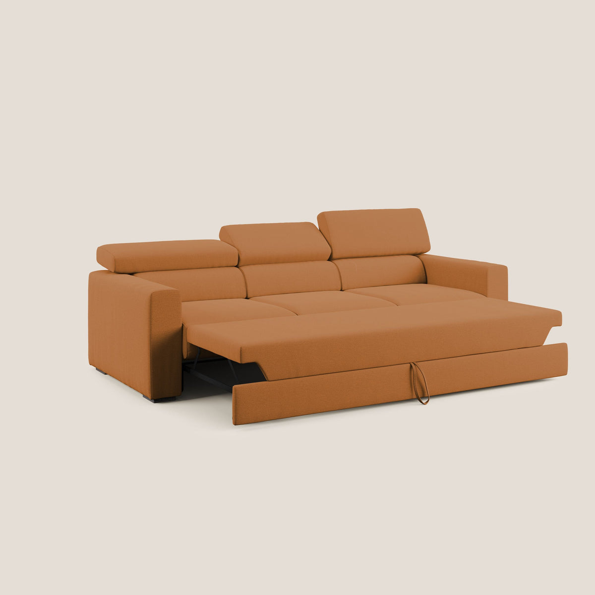 Dylan divano a 3 sedute con pouf estraibile poggiapiedi in tessuto fiammato simil cotone impermeabile T19 arancio - divitt.sbs