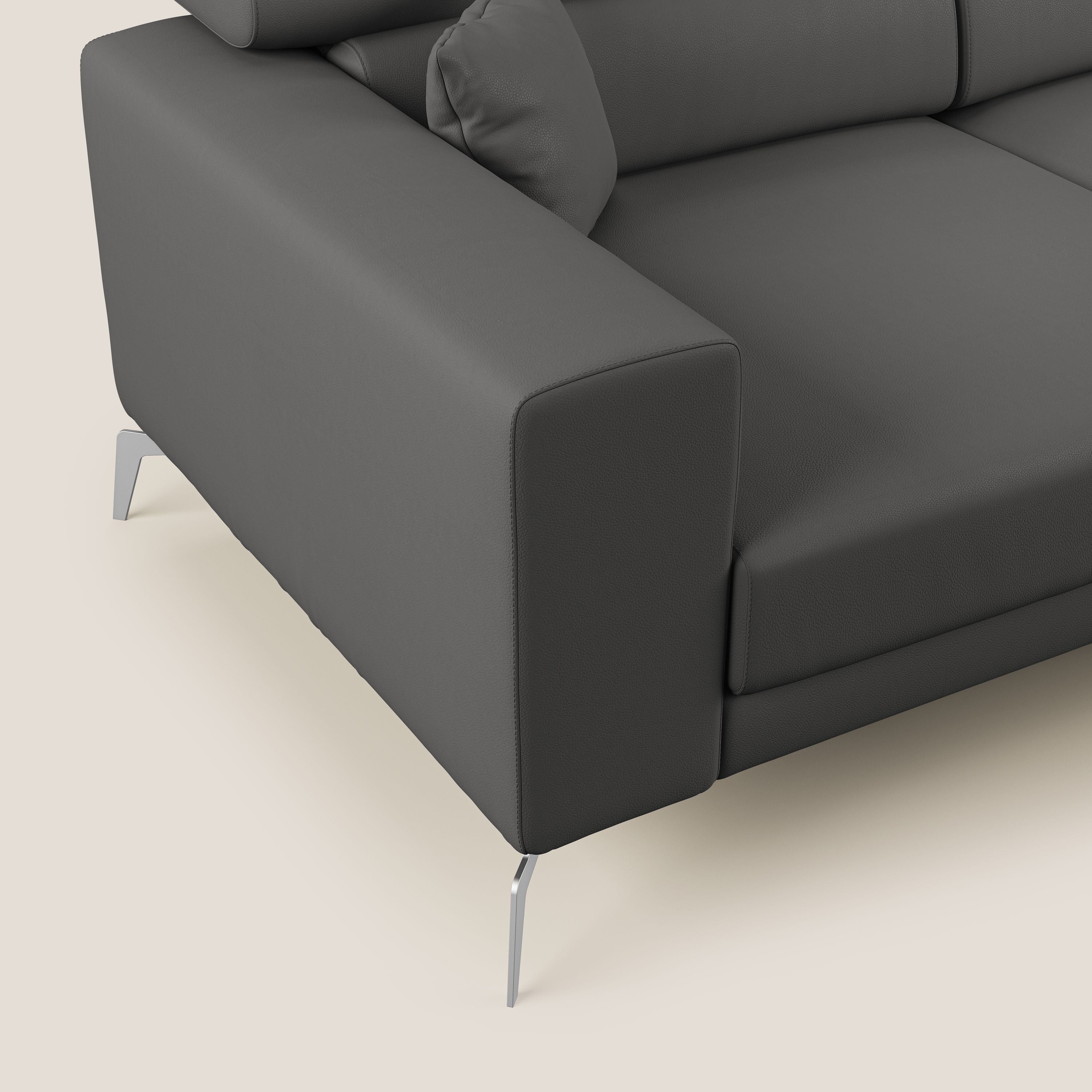 Blade Divano moderno angolare con poggiatesta reclinabili in Ecopelle T04 antracite - divitt.sbs