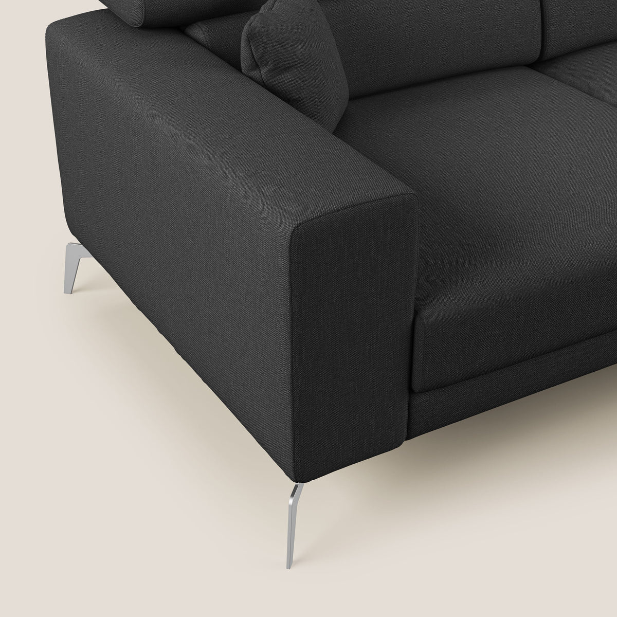 Blade Divano moderno angolare con poggiatesta reclinabili in tessuto impermeabile simil-cotone T13 antracite - divitt.sbs
