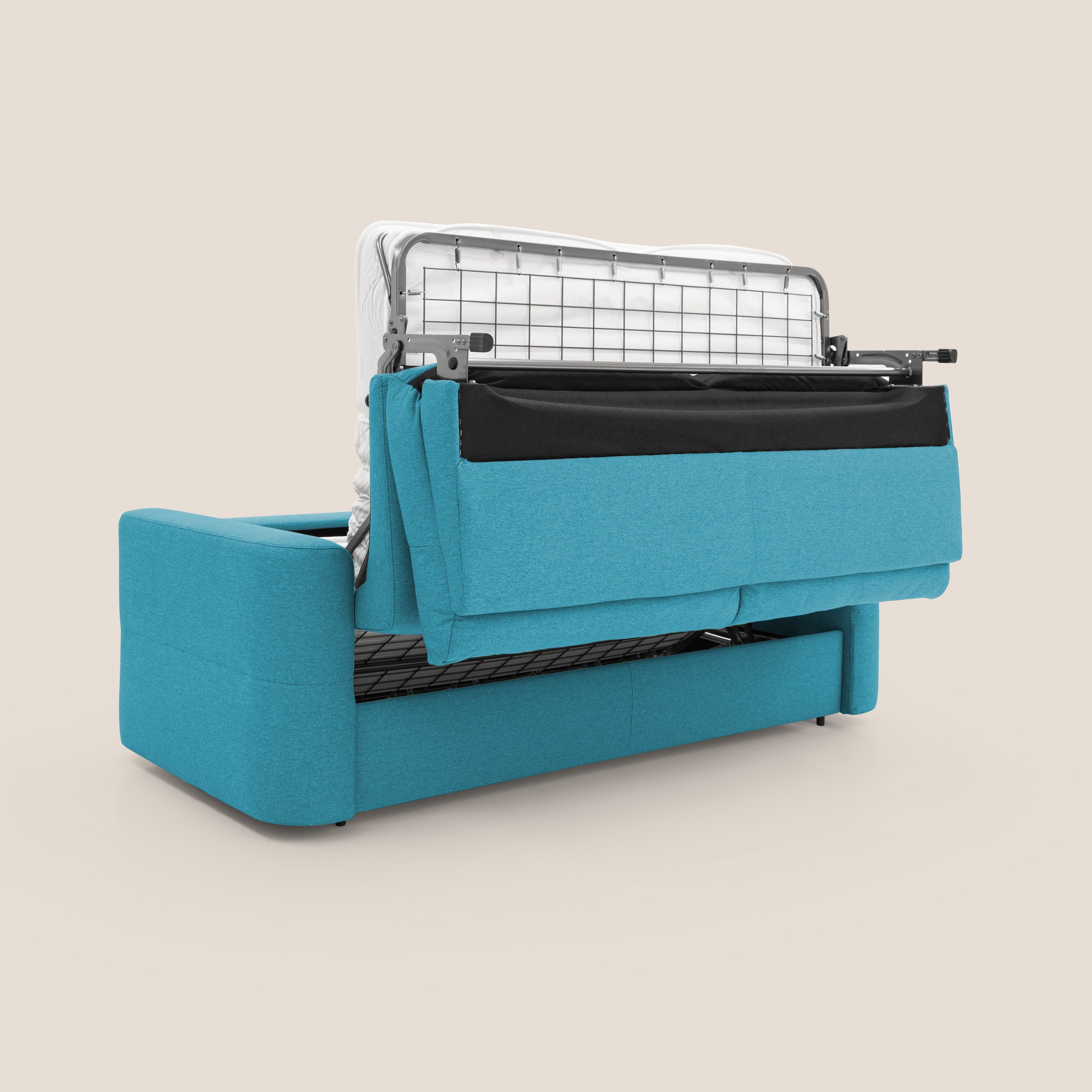 Cupido Divano letto materasso H18 cm e schienale alto in tessuto impermeabile simil cotone T13 azzurro - divitt.sbs