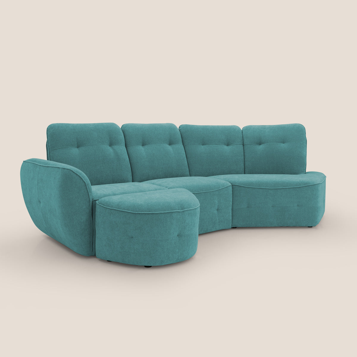 Cerbero divano angolare con pouf mobile in morbido bouclé impermeabile T07 azzurro - divitt.sbs