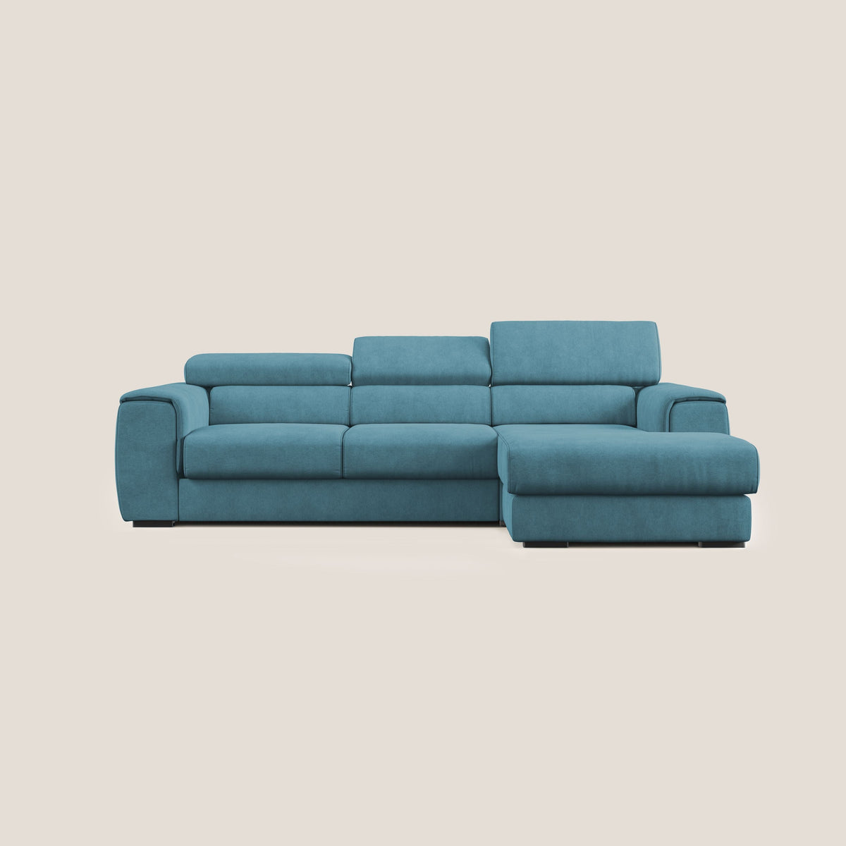 Zeno Divano angolare con pouf estraibile poggiapiedi in tessuto morbido impermeabile T02 azzurro - divitt.sbs