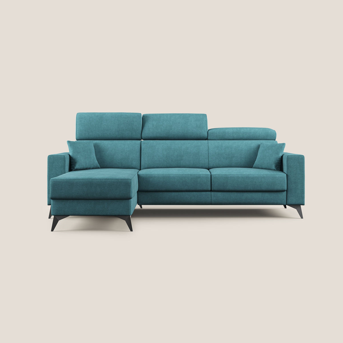 Pegaso divano letto angolare con poggiatesta reclinabili e rivestimento impermeabile T02 azzurro - divitt.sbs