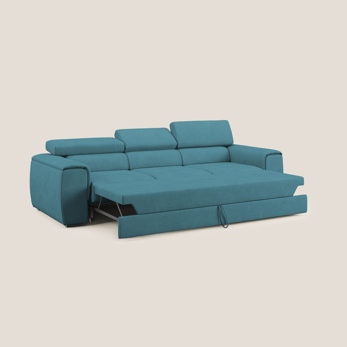 Zeno Divano con pouf estraibile poggiapiedi a 3 sedute in tessuto morbido impermeabile T02 azzurro - divitt.sbs