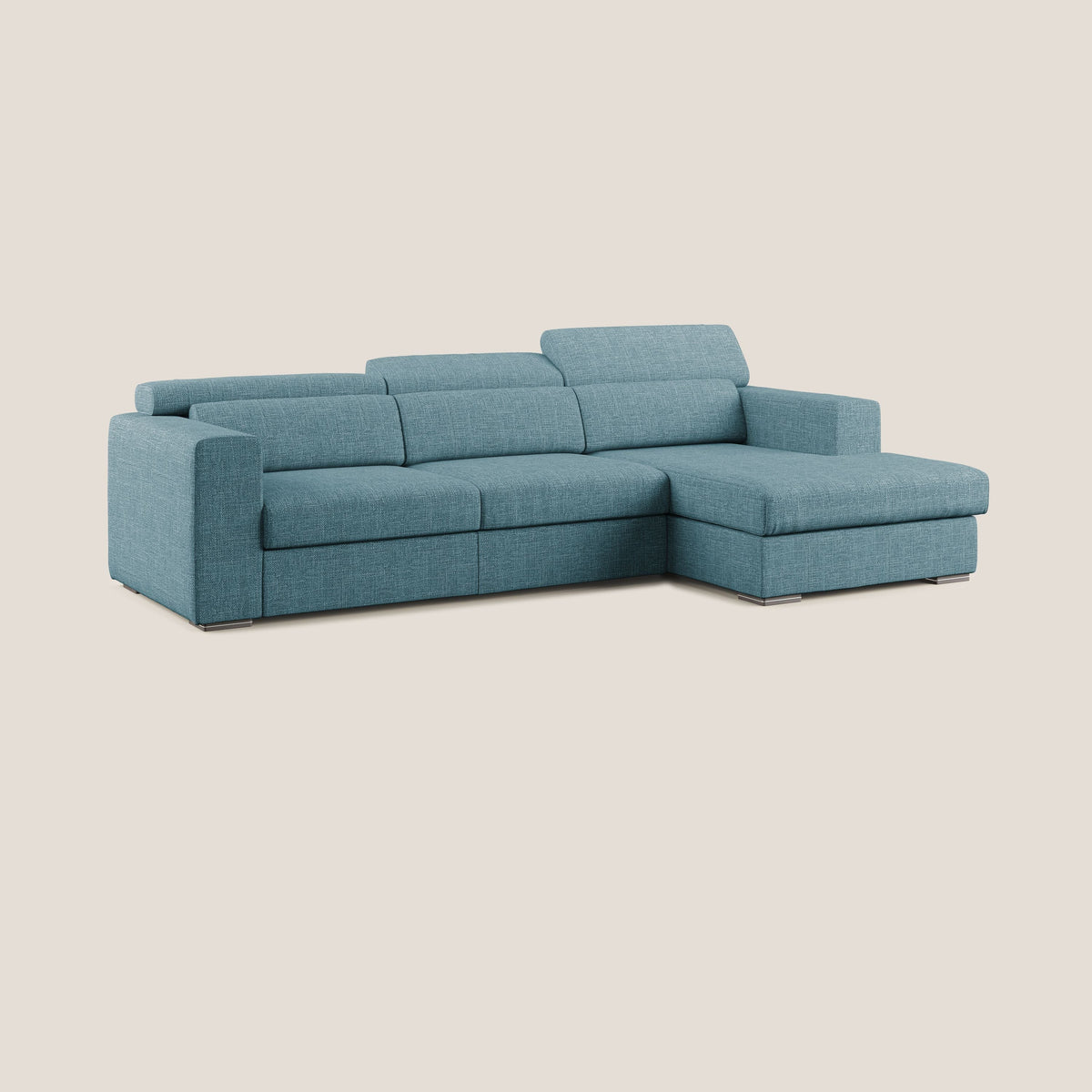 Vegas divano angolare con poggiatesta reclinabili in morbido tessuto impermeabile T06 azzurro - divitt.sbs