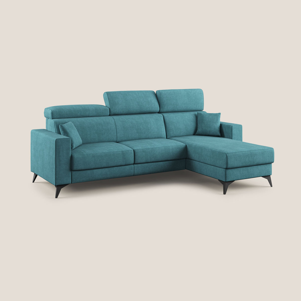 Pegaso divano letto angolare con poggiatesta reclinabili e rivestimento impermeabile T02 azzurro - divitt.sbs