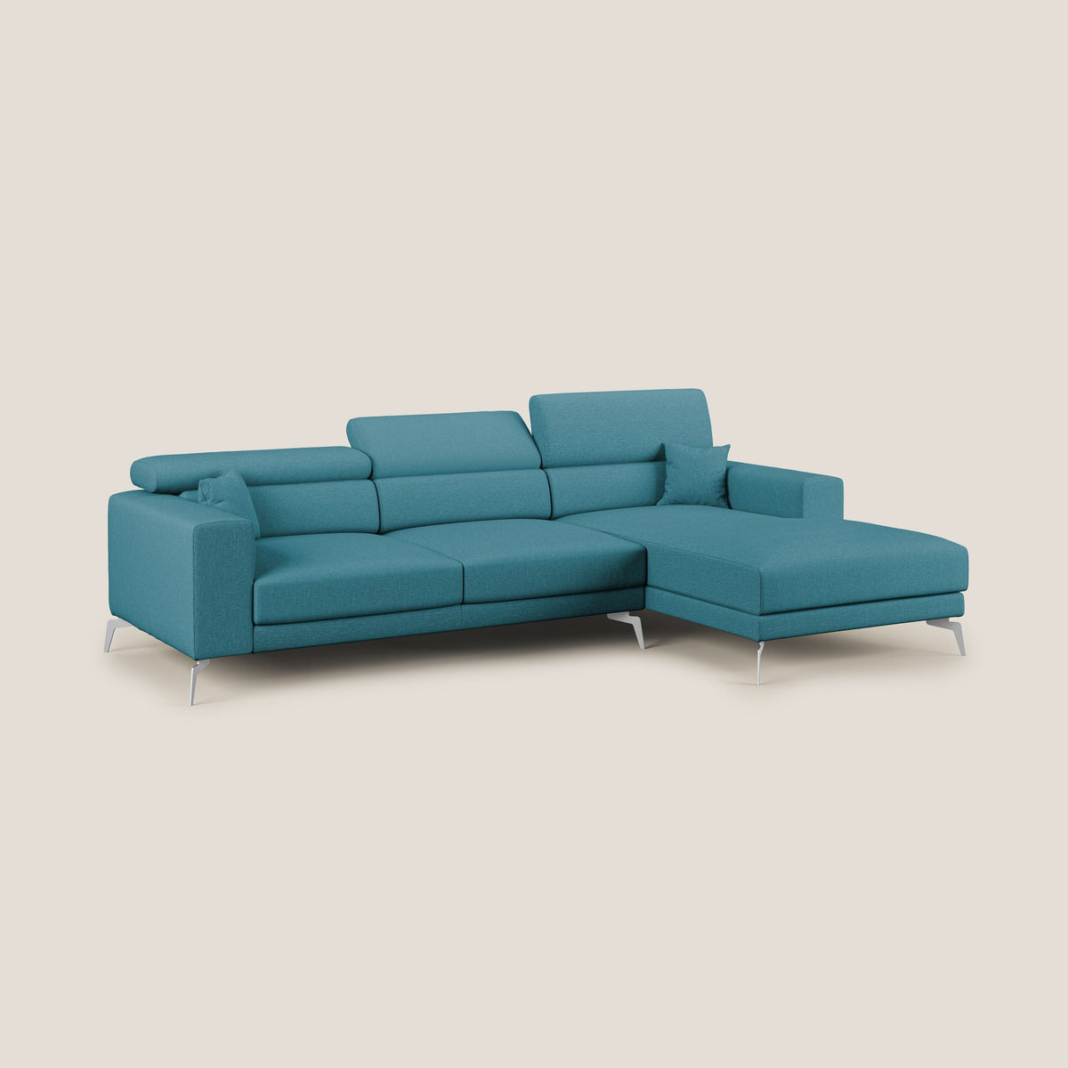 Blade Divano moderno angolare con poggiatesta reclinabili in tessuto impermeabile simil-cotone T13 azzurro - divitt.sbs