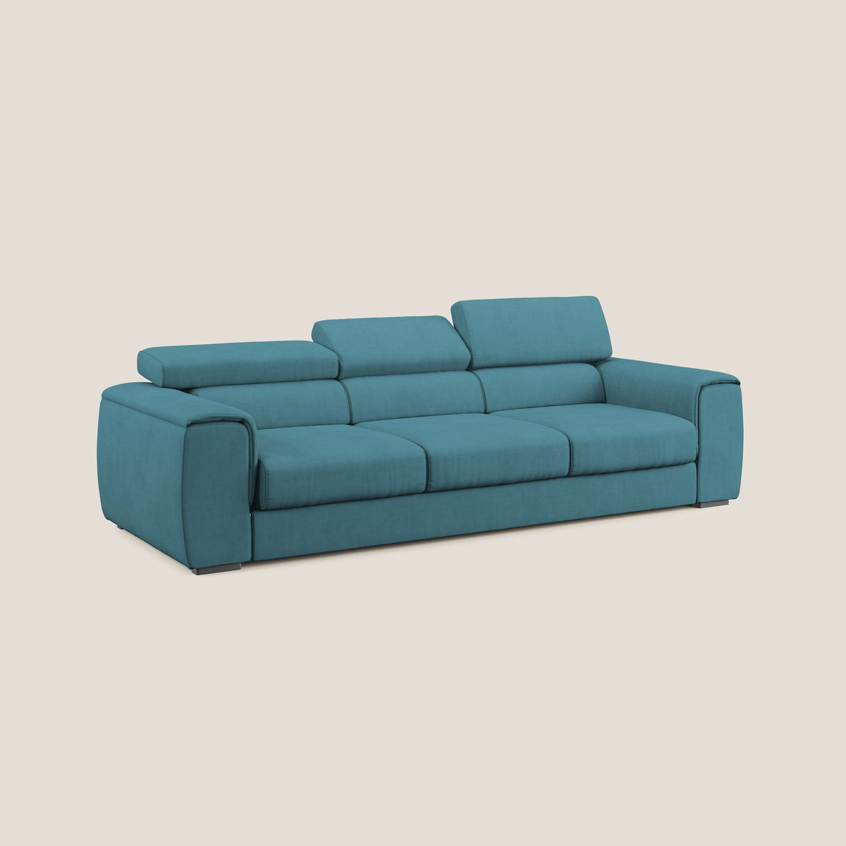 Zeno Divano con pouf estraibile poggiapiedi a 3 sedute in tessuto morbido impermeabile T02 azzurro - divitt.sbs