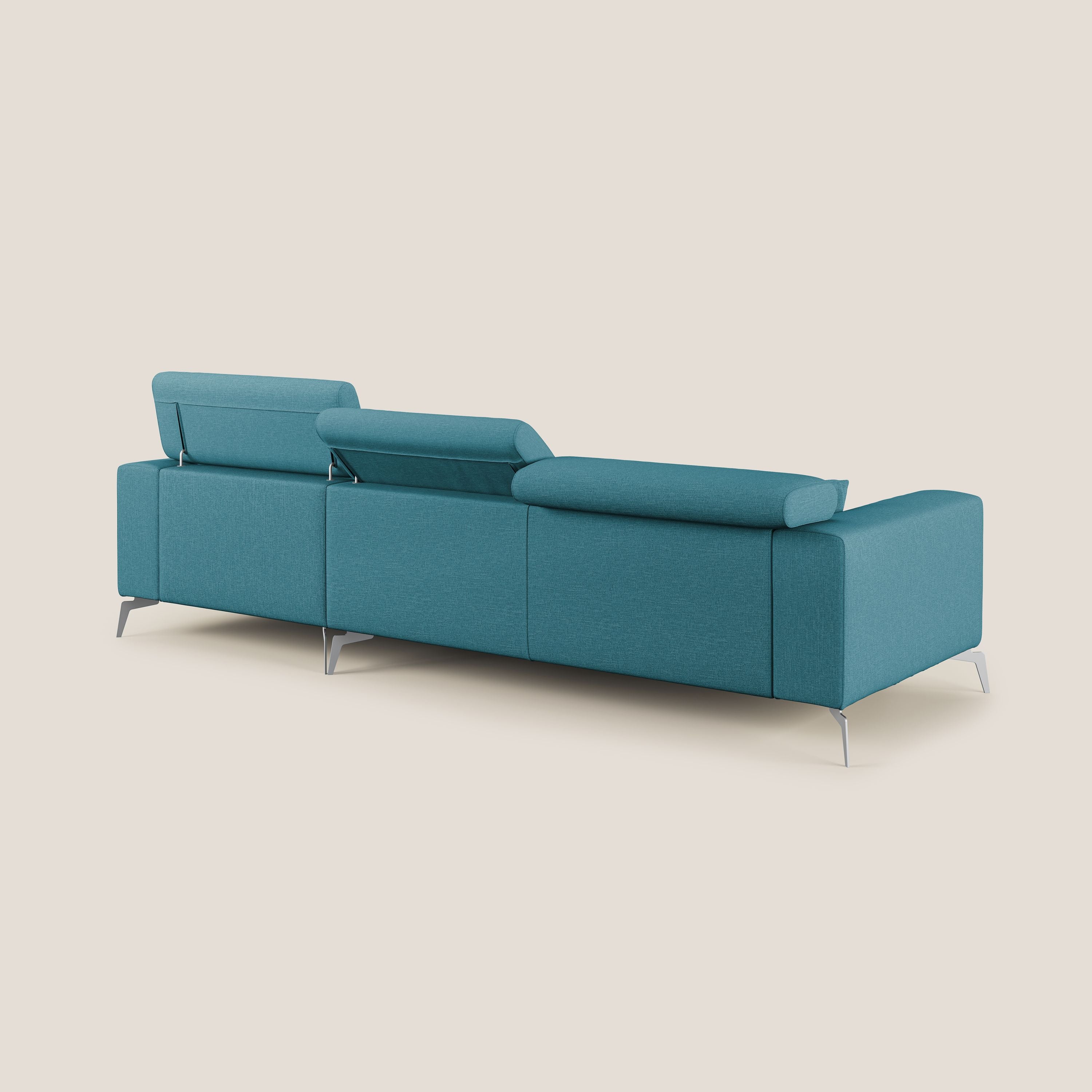 Blade Divano moderno angolare con poggiatesta reclinabili in tessuto impermeabile simil-cotone T13 azzurro - divitt.sbs