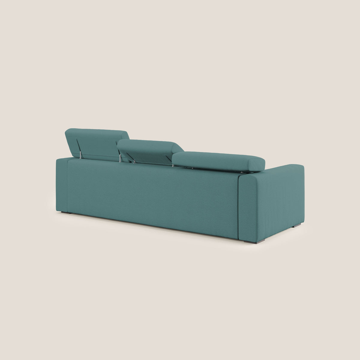Dylan divano a 3 sedute con pouf estraibile poggiapiedi in tessuto fiammato simil cotone impermeabile T19 petrolio - divitt.sbs