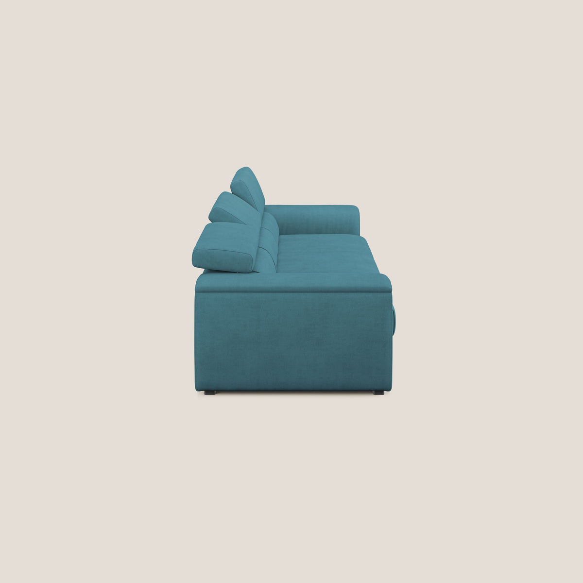 Zeno Divano con pouf estraibile poggiapiedi a 3 sedute in tessuto morbido impermeabile T02 azzurro - divitt.sbs
