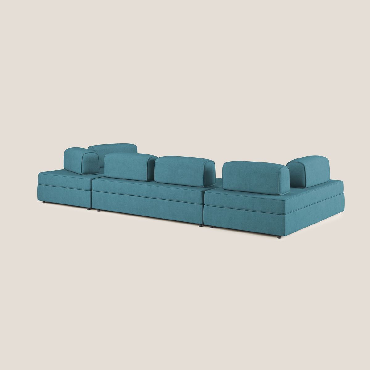 Liberty divano panoramico con pouf estraibile e schienali movibili in tessuto morbido impermeabile T02 azzurro - divitt.sbs