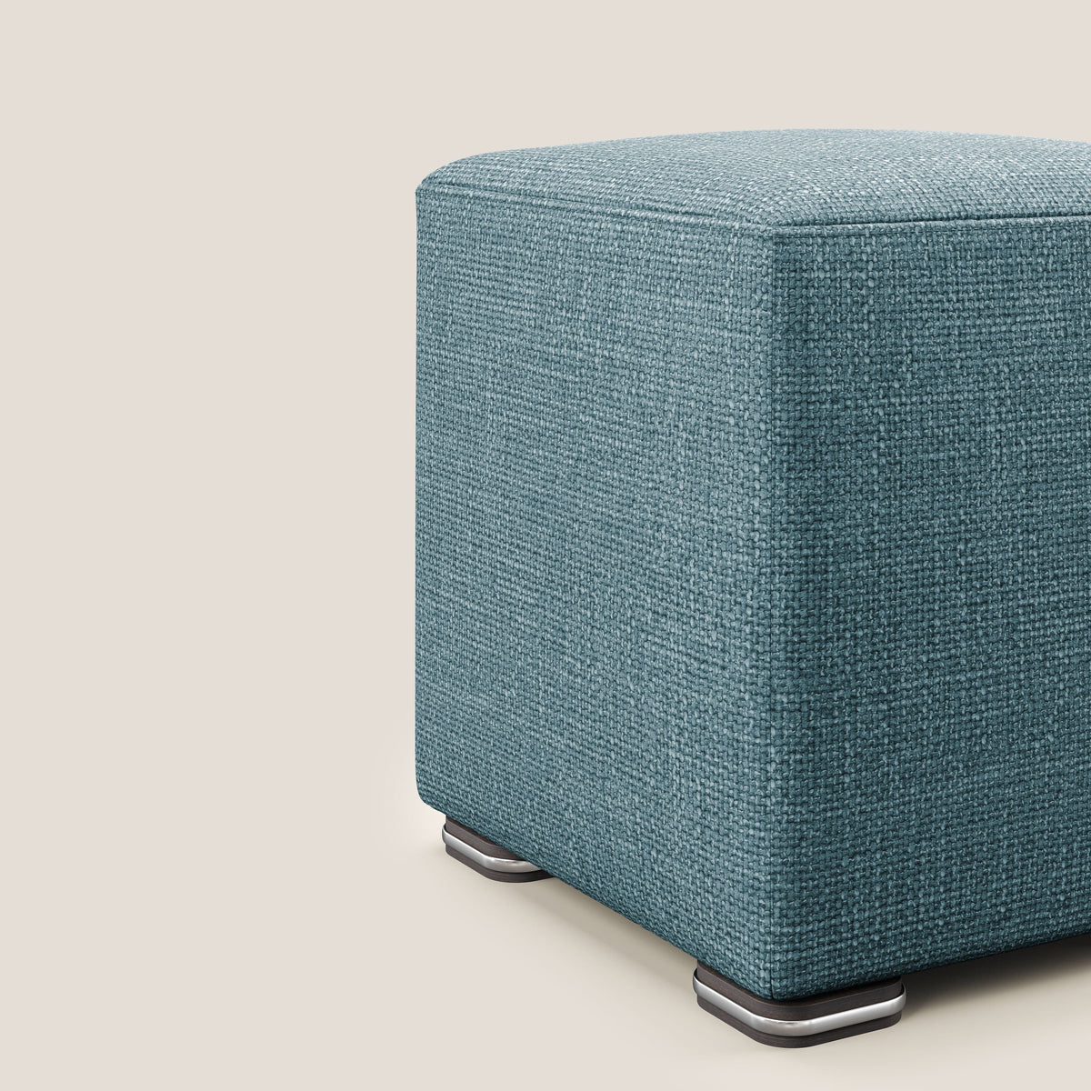 Cube pouf in morbido tessuto impermeabile ad intreccio melangiato T06 azzurro - divitt.sbs