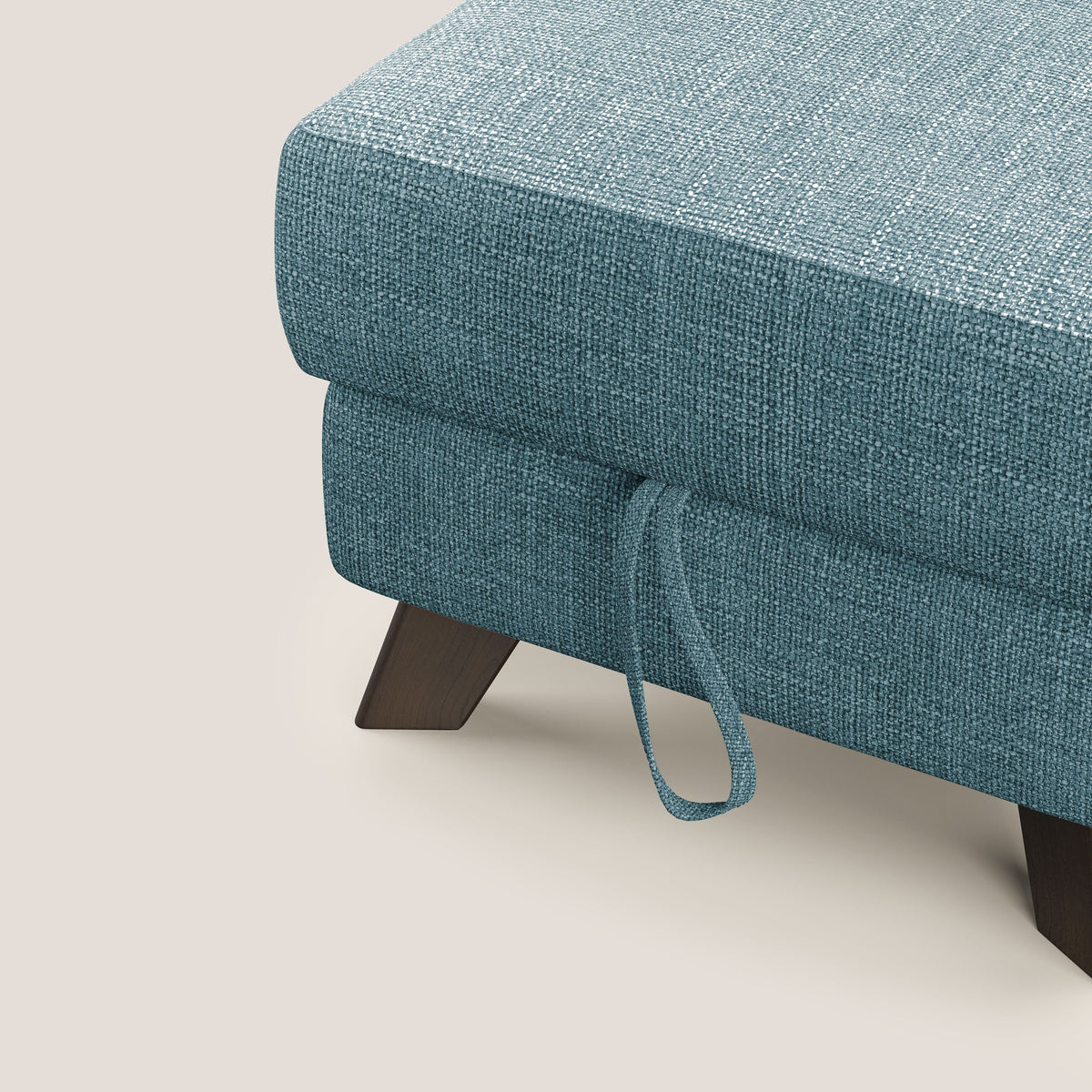 Moon Pouf contenitore e piedini alti in tessuto morbido ad intreccio soft-touch impermeabile T06 azzurro - divitt.sbs