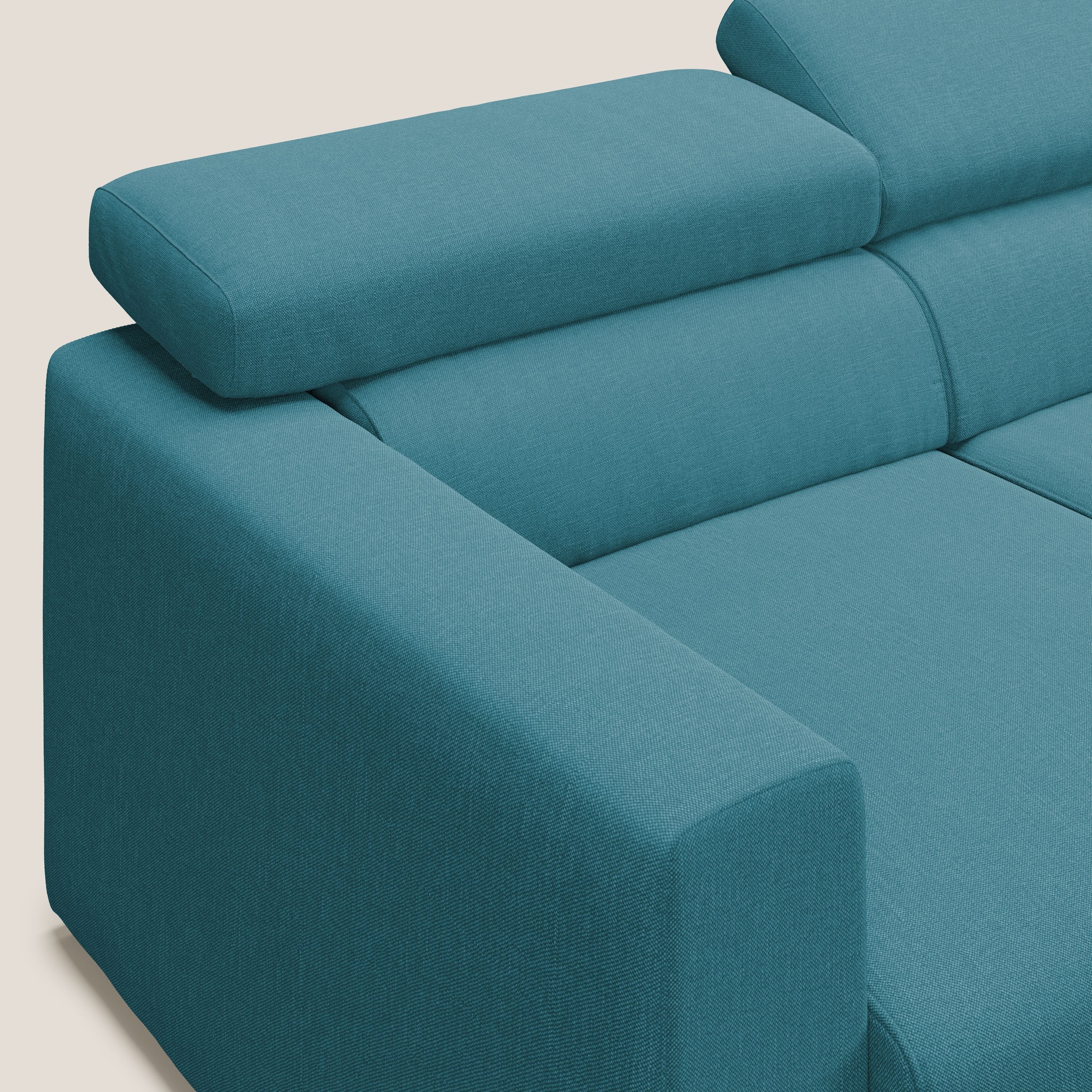 Dylan divano angolare con pouf estraibile poggiapiedi in tessuto simil cotone impermeabile T13 azzurro - divitt.sbs