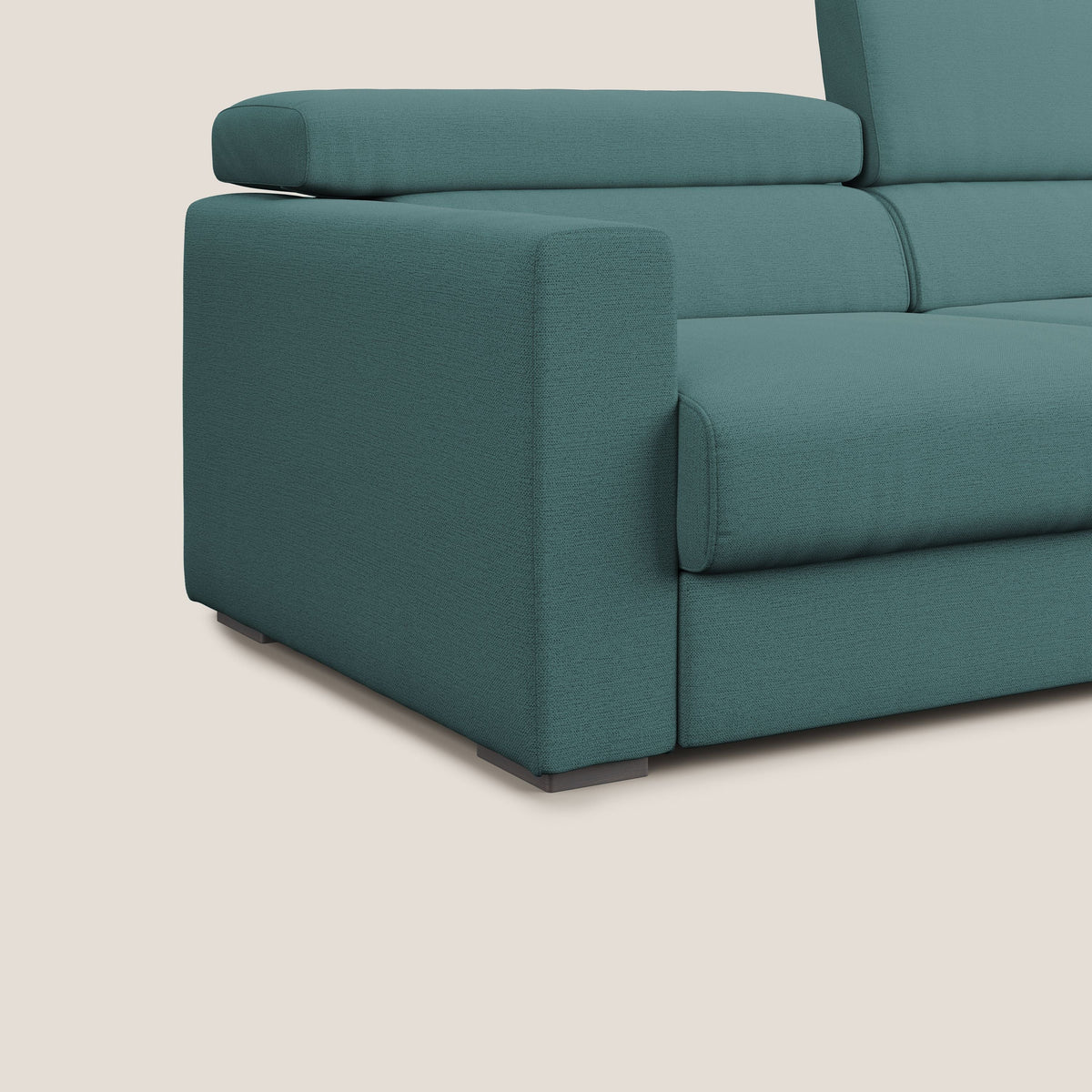 Dylan divano allungabile con pouf estraibile poggiapiedi in tessuto fiammato simil cotone impermeabile T19 petrolio - divitt.sbs