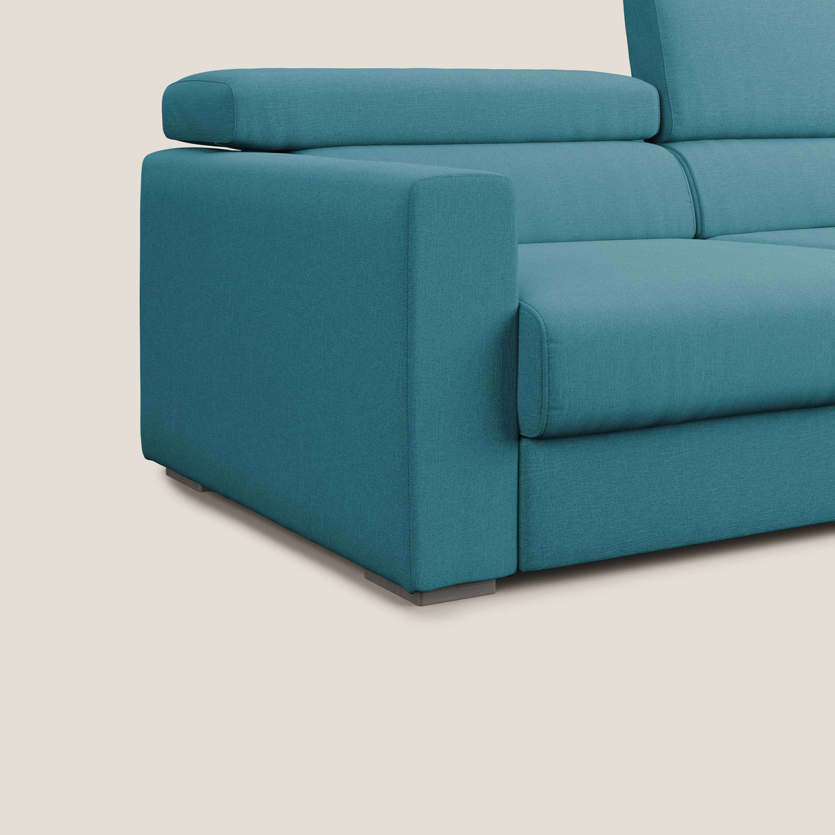 Dylan divano allungabile con pouf estraibile poggiapiedi in tessuto simil cotone impermeabile T13 azzurro - divitt.sbs
