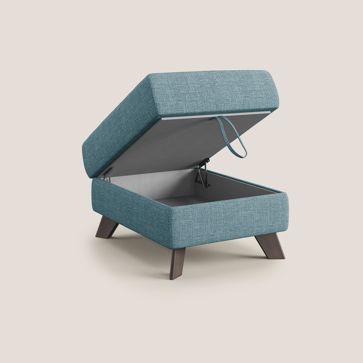 Moon Pouf contenitore e piedini alti in tessuto morbido ad intreccio soft-touch impermeabile T06 azzurro - divitt.sbs