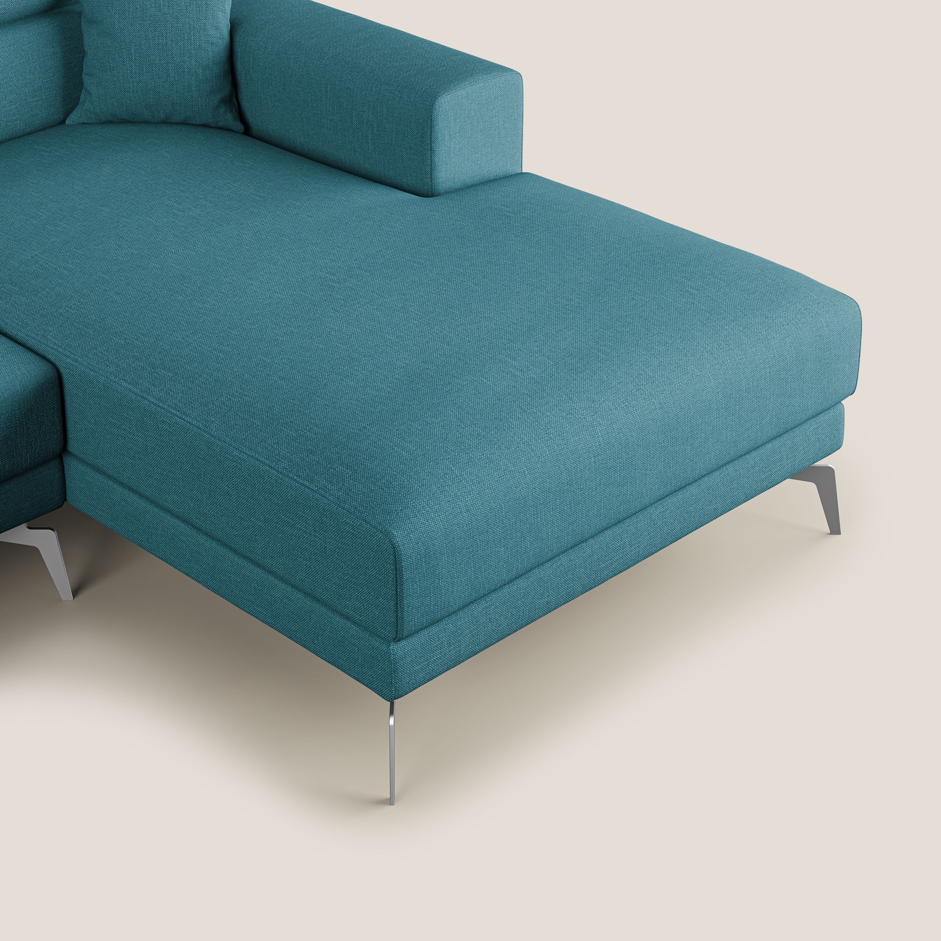 Blade Divano moderno angolare con poggiatesta reclinabili in tessuto impermeabile simil-cotone T13 azzurro - divitt.sbs