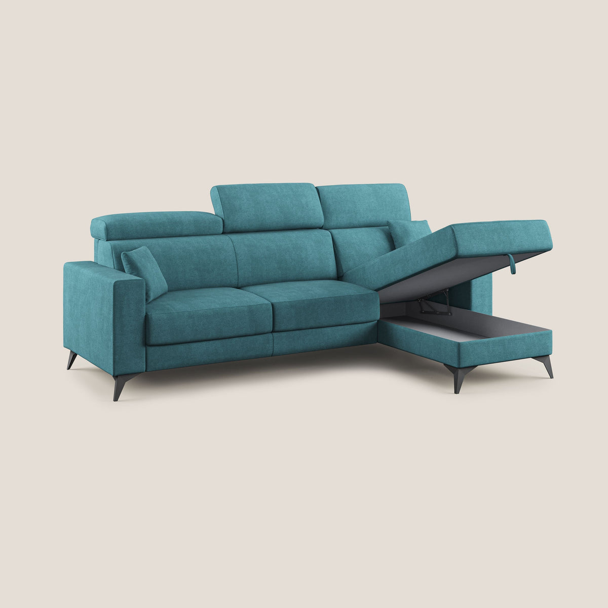Pegaso divano letto angolare con poggiatesta reclinabili e rivestimento impermeabile T02 azzurro - divitt.sbs