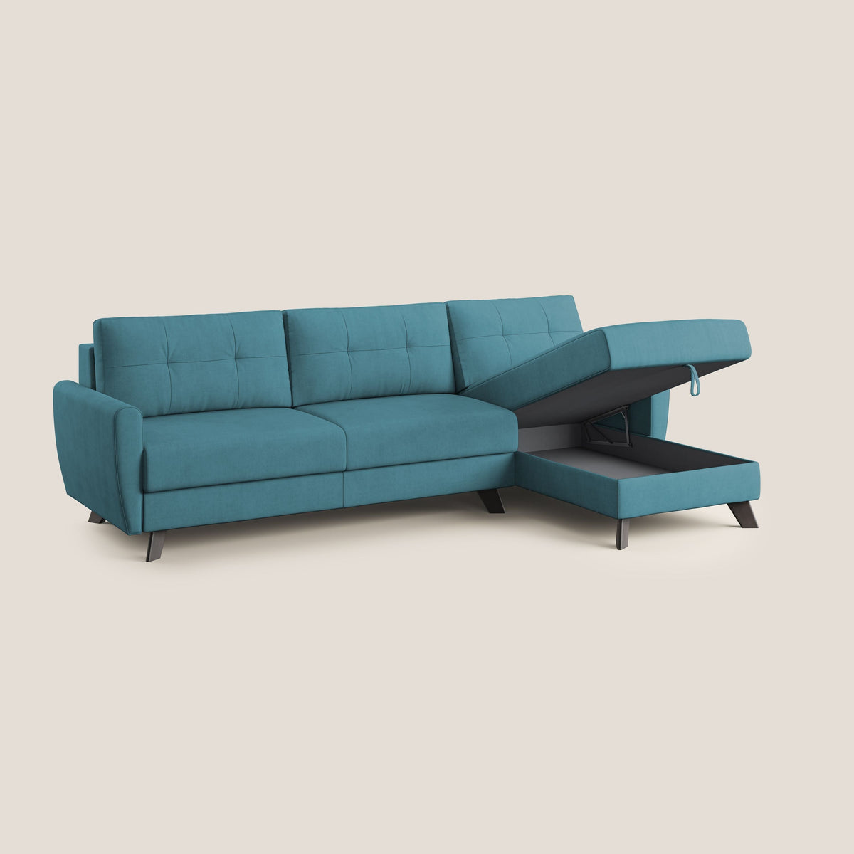 Callisto Divano letto angolare con penisola in tessuto morbido impermeabile T02 azzurro - divitt.sbs
