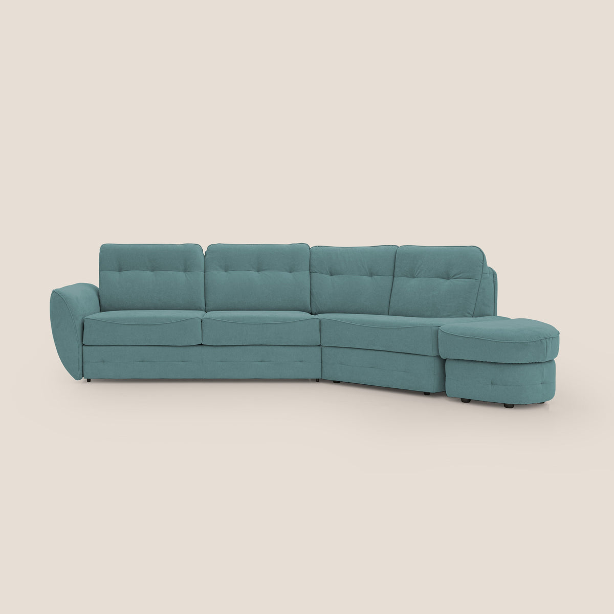 Zeus divano letto angolare con materasso H18 cm pouf mobile in tessuto impermeabile T02 petrolio - divitt.sbs