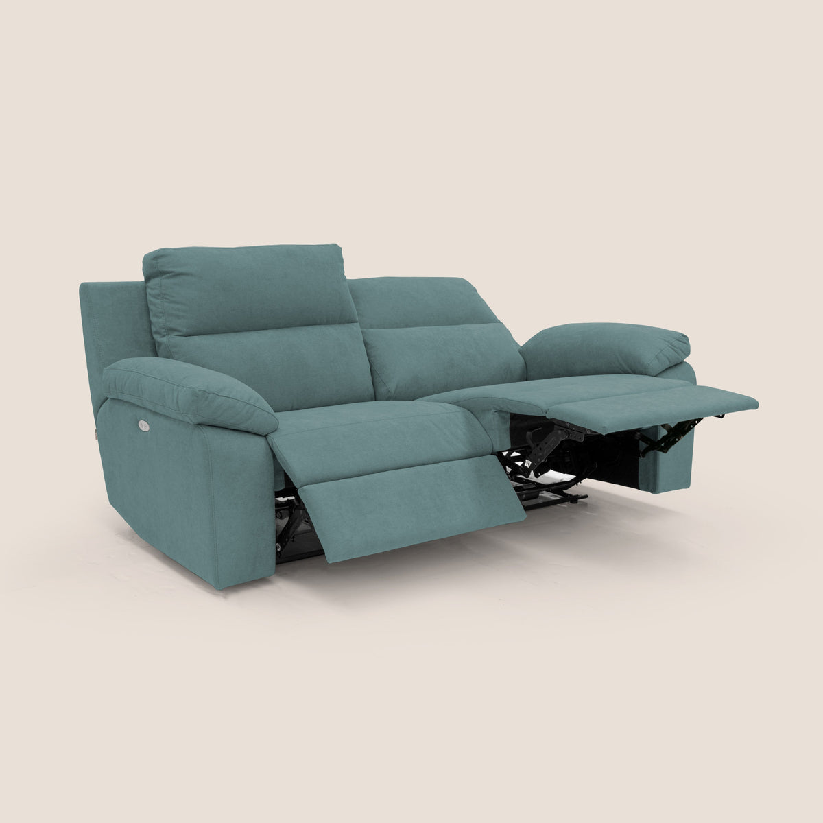 Romeo Divano relax con recliner elettrico in morbido tessuto impermeabile T02 petrolio - divitt.sbs