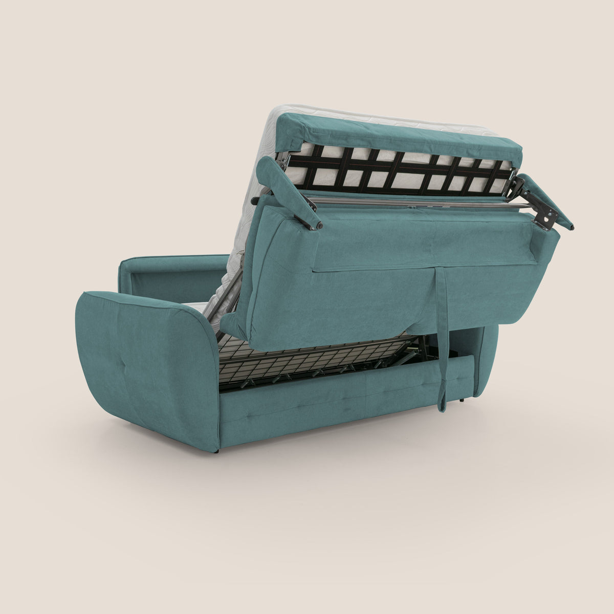 Zeus Divano letto scandinavo con schienale alto in tessuto impermeabile T02 petrolio - divitt.sbs