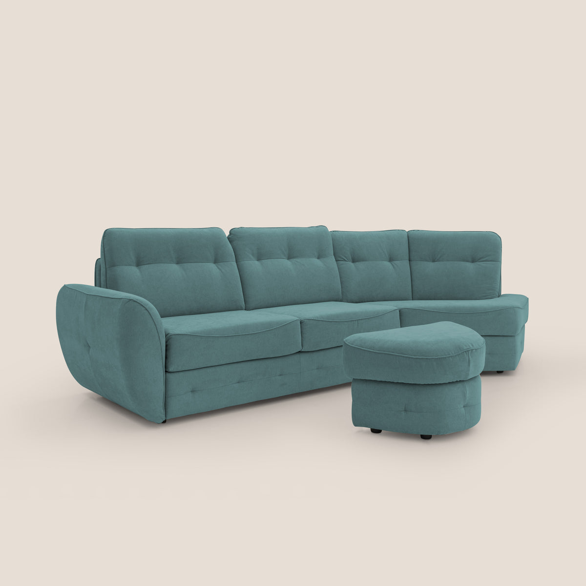 Zeus divano letto angolare con materasso H18 cm pouf mobile in tessuto impermeabile T02 petrolio - divitt.sbs