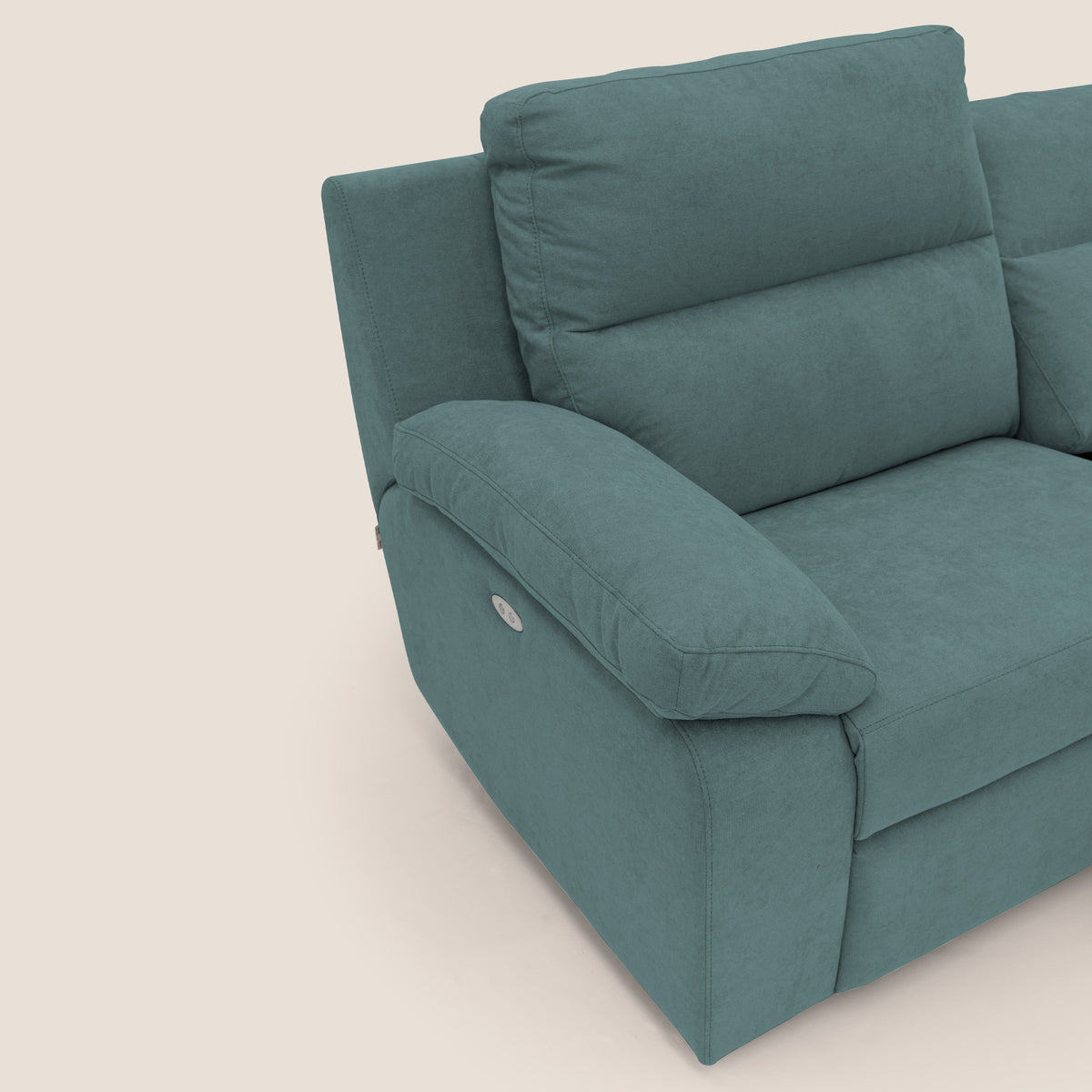 Romeo Divano relax con recliner elettrico in morbido tessuto impermeabile T02 petrolio - divitt.sbs