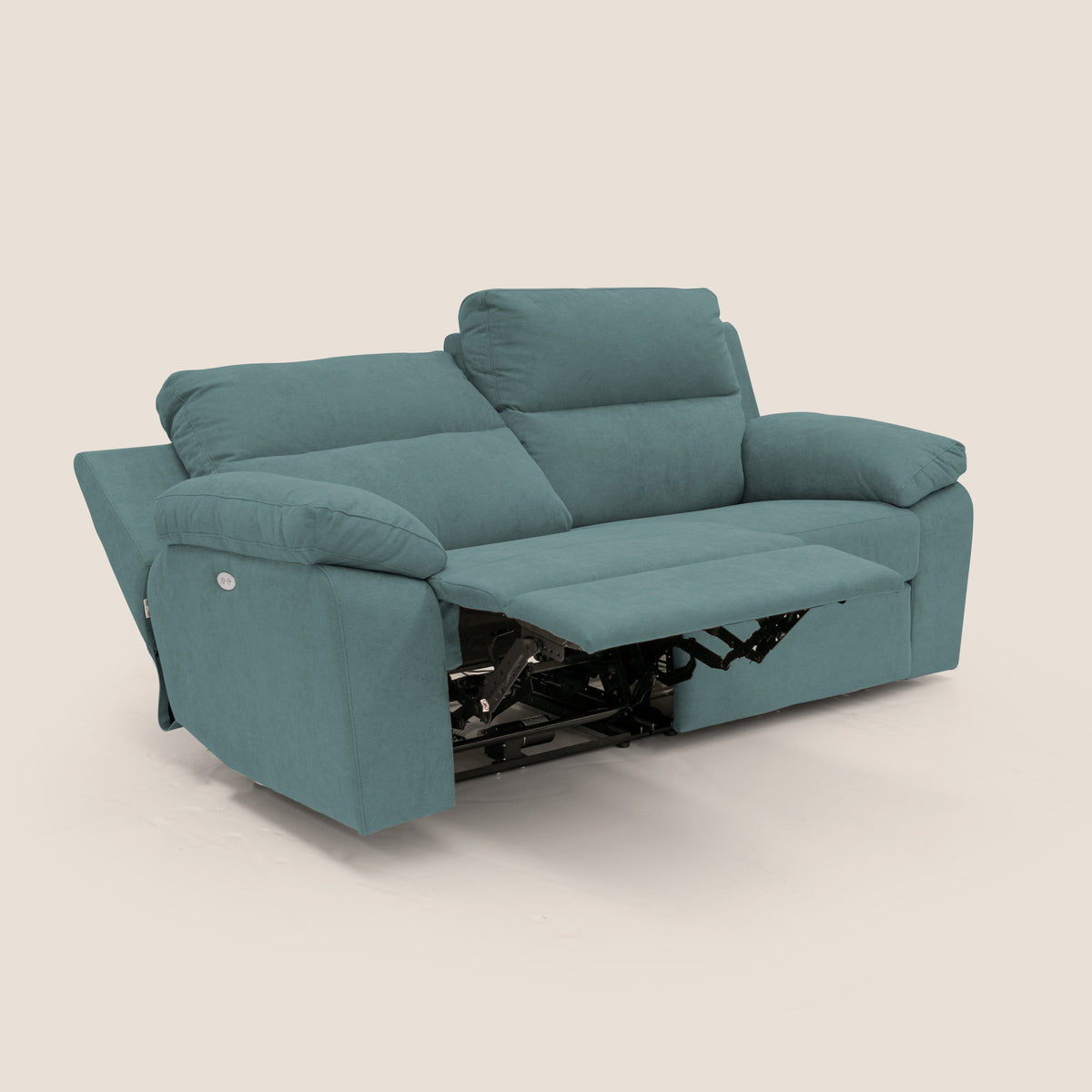 Romeo Divano relax con recliner elettrico in morbido tessuto impermeabile T02 petrolio - divitt.sbs